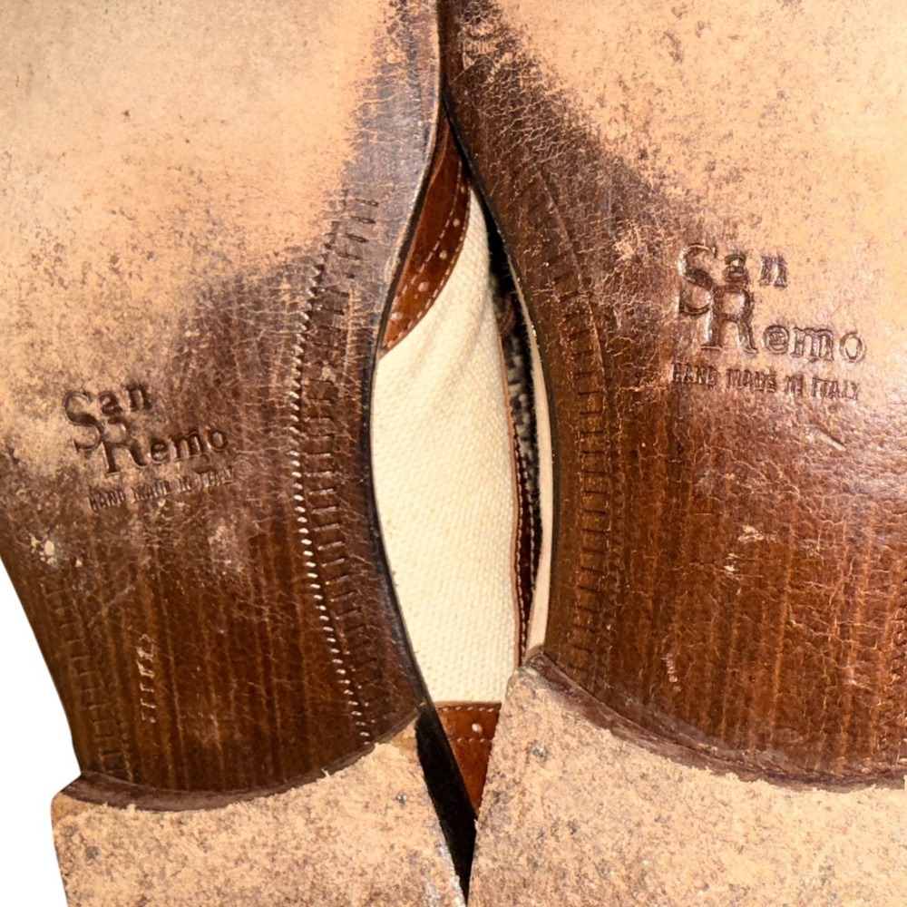 Vtg. San Remo Wingtip Oxford Mens 13M Pre-Owned Dress Shoe Brown Leather Canvas - Picture 14 of 16